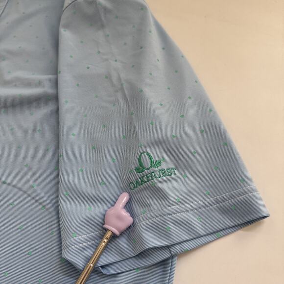 FJ FootJoy Polo Shirt Blue Medium All Over Print Golf Performance Oakhurst Logo - Picture 4 of 10